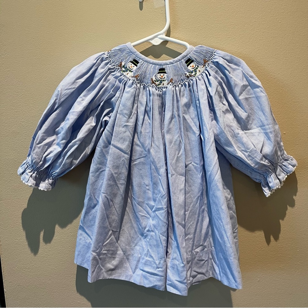 Smocked Longsleeve Snowman Dress